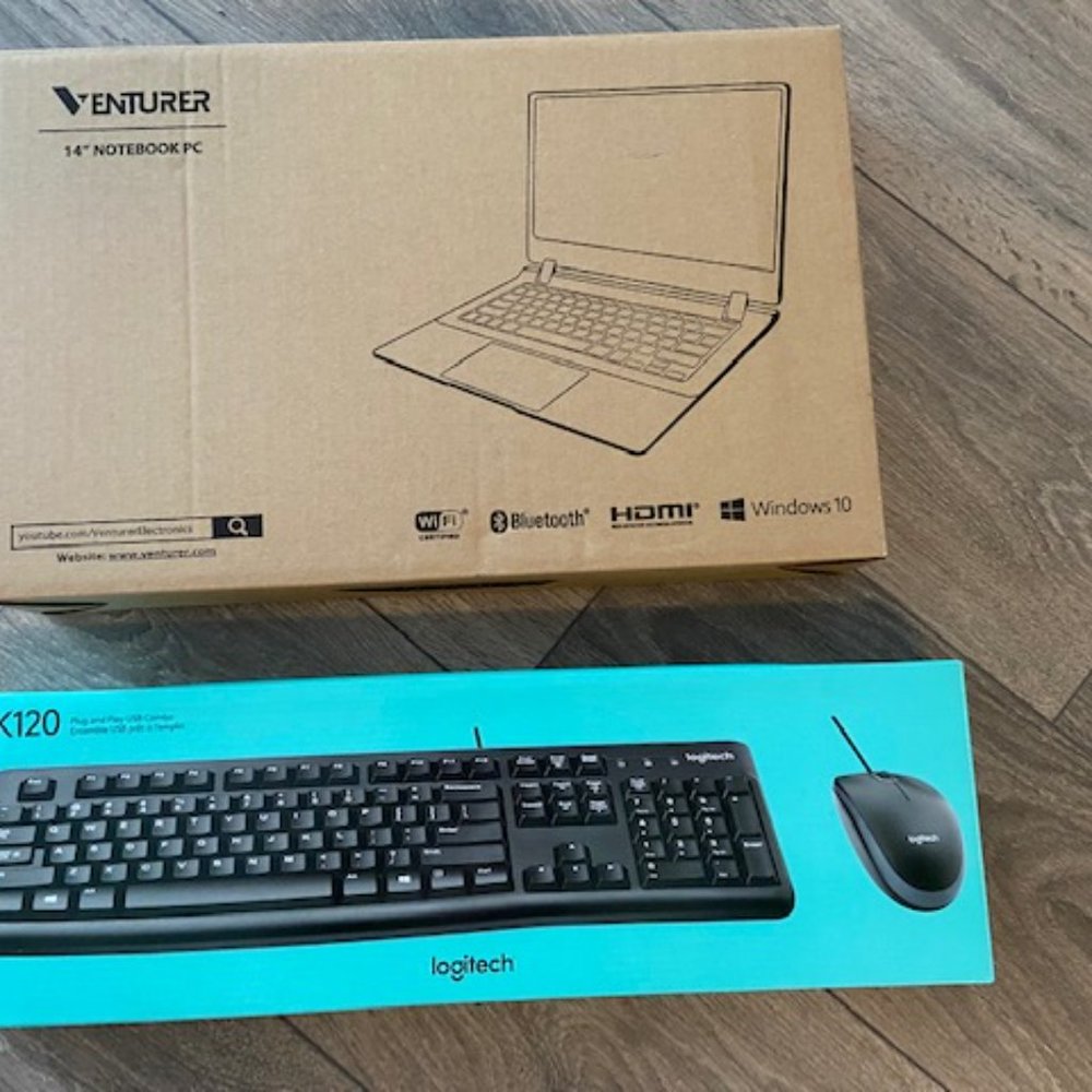 - Venturer Europa 14 black Laptop & Logitech MK120 keyboard & mouse all NEW pack